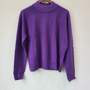 Blair Womens Knit Turtleneck Sweater Large Purple Acrylic Modest Mature Office